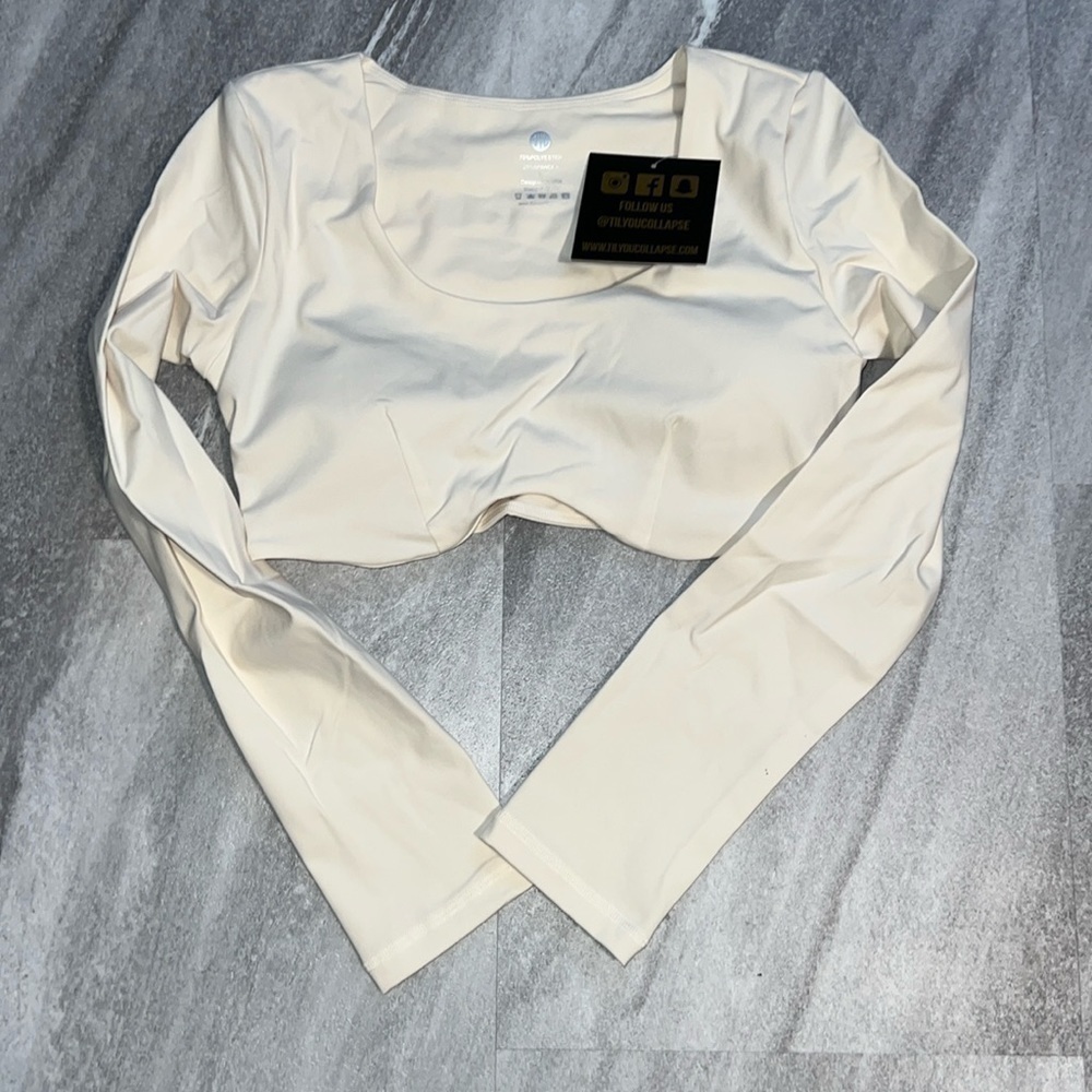 Host Pick! Effortless Contour Long Sleeve Crop Top Bone White Large built-in-bra